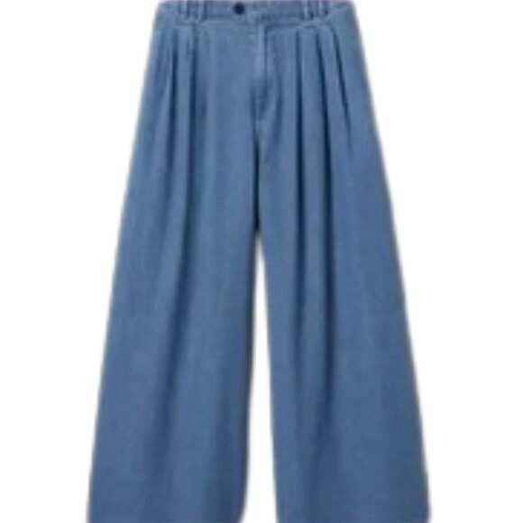 Gap + DOEN Jeans Wide Legs Pleated High Waist Ankle Length Medium Blue, size 6 - Picture 15 of 16